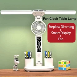 Lâmpada de mesa dobrável com relógio de ventilador, display inteligente, recarregável usb, aprendizado e leitura, ambos finais com led, lâmpada de mesa