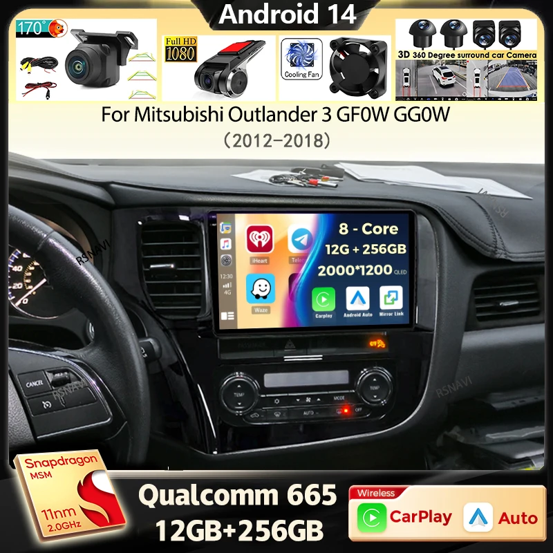

Автомобильное радио Carplay Android 14 для Mitsubishi Outlander 3 GF0W GG0W 2012-2018 навигация GPS мультимедийный плеер стерео WiF + 4G DSP
