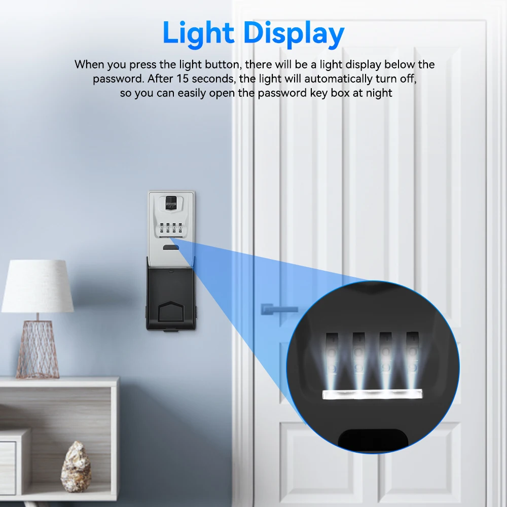 Awapow Metal Password Key Box Anti Theft Safe Lock Wall Mounted Large Capacity 4 Digits Storage Keybox With Light Waterproof