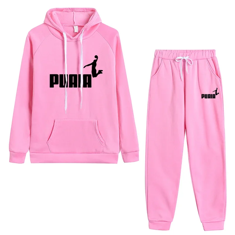 Womens Pant Sets Fashion Casual Hot Sales Hooded Sweatshirt Suit High Quality Print OutfitsClothing MacaronColor Tracksuit S-3XL