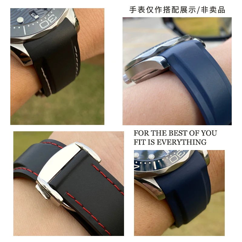 19mm 20mm 21mm 22mm Rubber Silicone Watchband for Omega AT150 Seamaster 300 Speedmaster Seiko SKX Watchband Moon Watch Strap