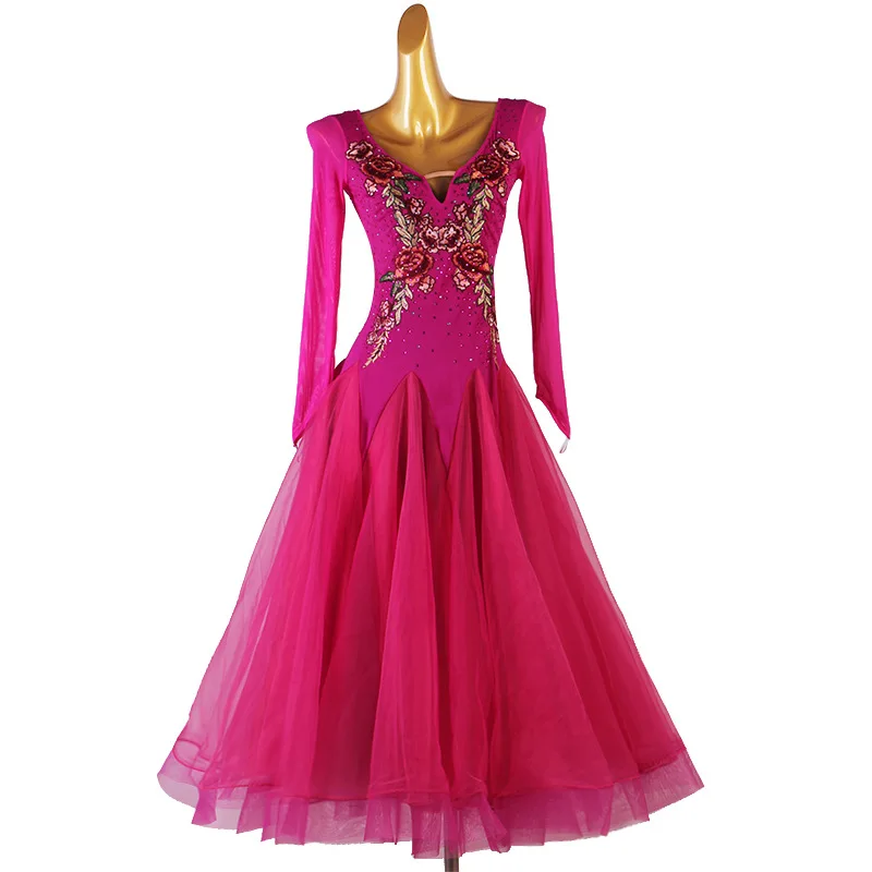 Diamond Ballroom Dance Pendulum Waltz Dress Modern Suit Ballroom Dance Square Dress Rose M5