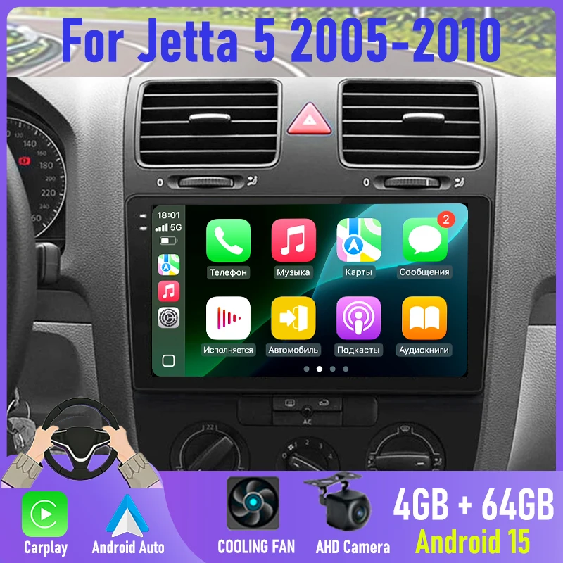 

9'' Car Radio For Jetta 5 2005-2010 Stereo GPS Navigation Multimedia Video Player Android 15 2din Carplay Android Auto FM