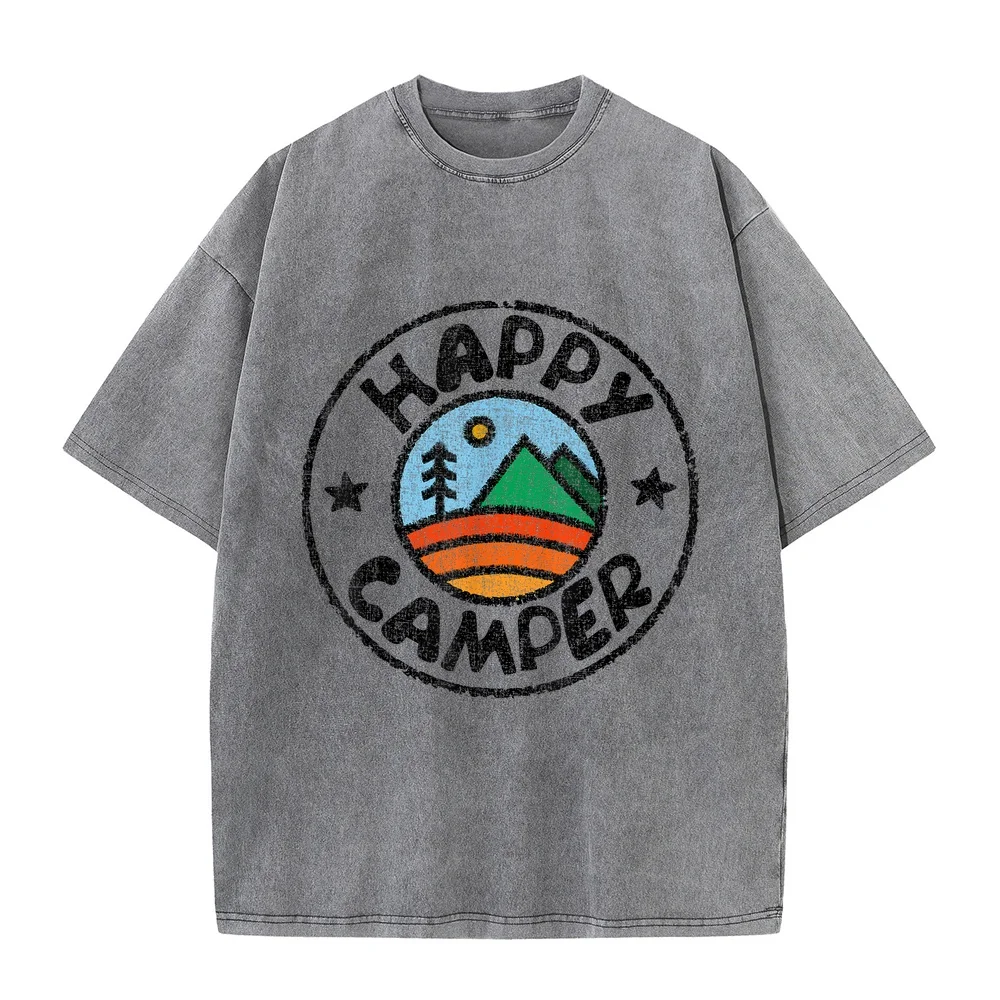 Funny Camper TShirt Happy Camping Lover Camp Vacation Shirt Футболка Y2k Clothing All Cotton Short Sleeve Cat Pet Owner Graphic