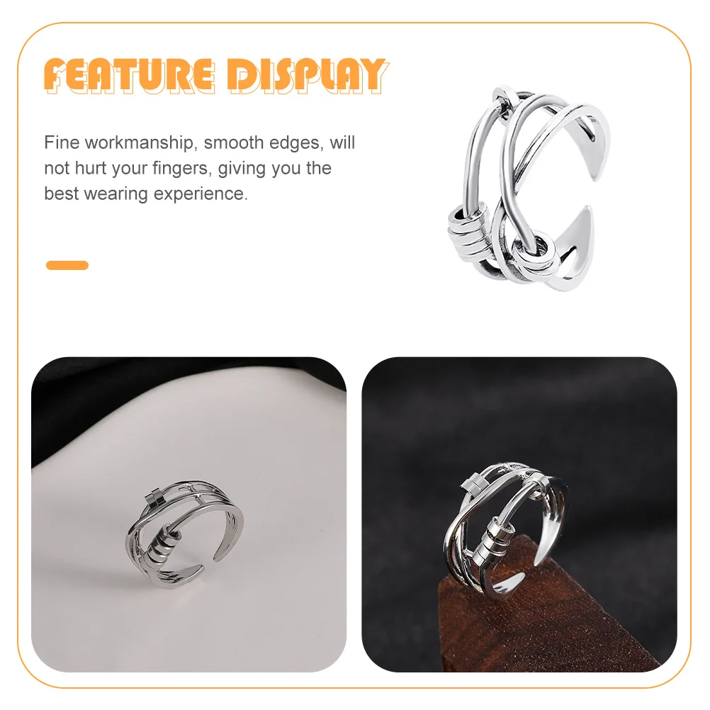 

1pcs Geometric Cross Knuckle Ring Beads Fidget Anxiety Relief Opening Adjustable Women Finger Jewelry Gift For Lady