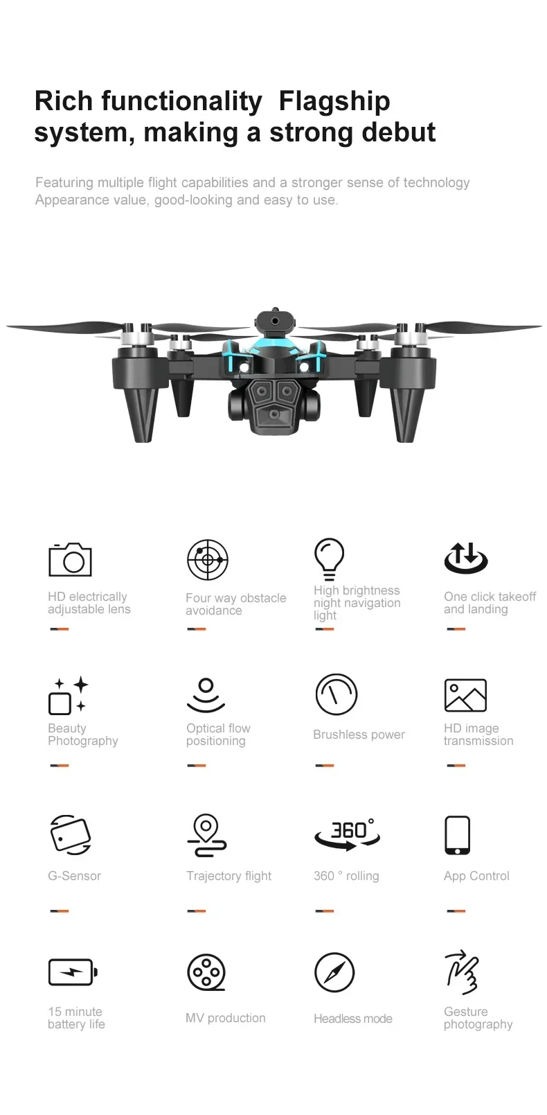 

4K Three Camera Drone 360 ° Flip Obstacle Avoidance Optical Flow Hover Quadcopter New LCD Screen Remote Control Screen Drone Toy