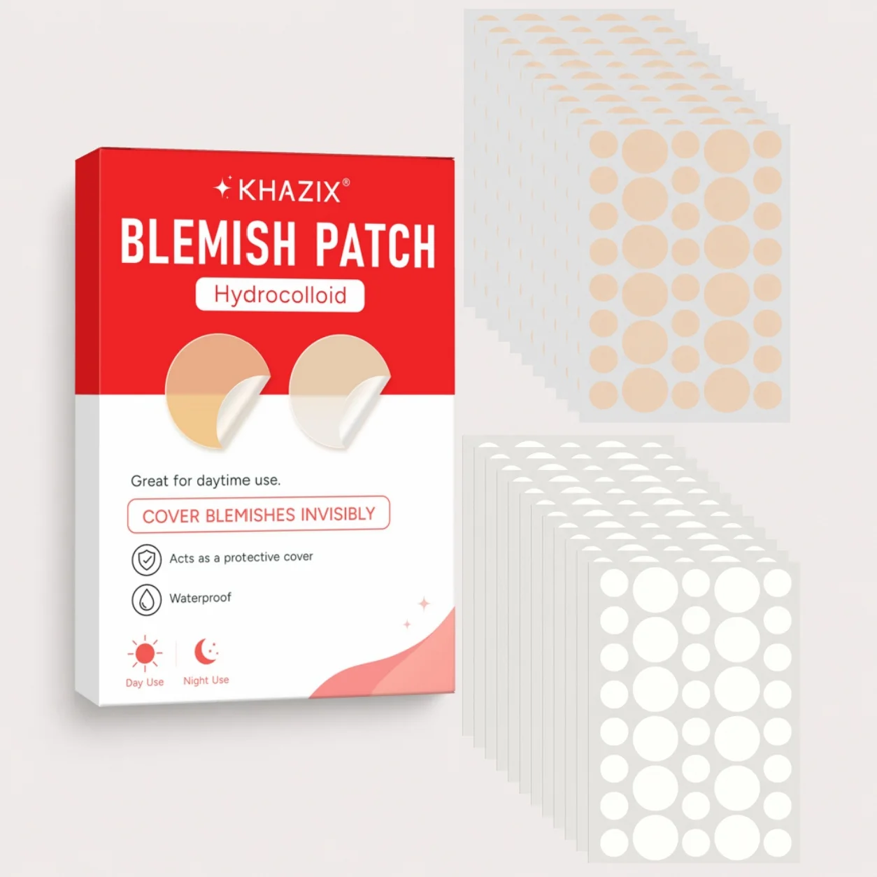 Patchs Hydrocolloïdes Anti-Acné, Autocollants Transparents pour le Visage, Couvre-Boutons Ultra-Fins et Discrets pour Soin Nocturne des Imperfections