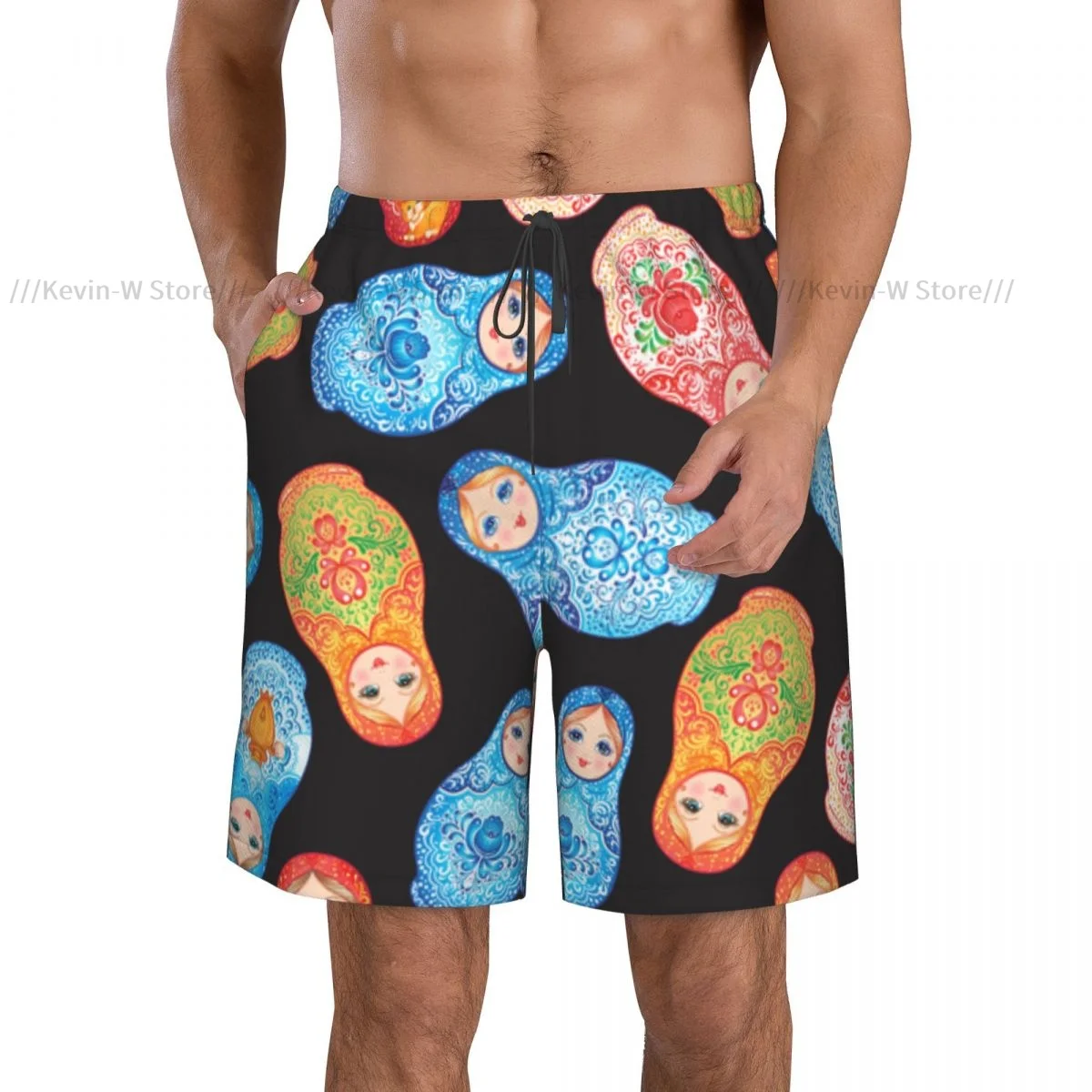 Quick Dry Summer Mens Swimwear Beach Board Short Briefs For Man Matryoshka Pattern Swimming Trunk Beachwear