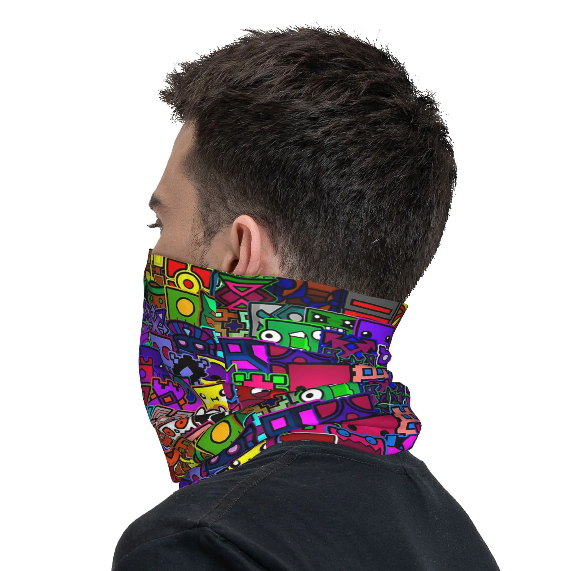 Videogame Geometry Dash Bandana Halsbeenkap Gedrukt Masker Sjaal Warme Fietssjaal Wandelen Vissen Unisex Volwassen Winddicht