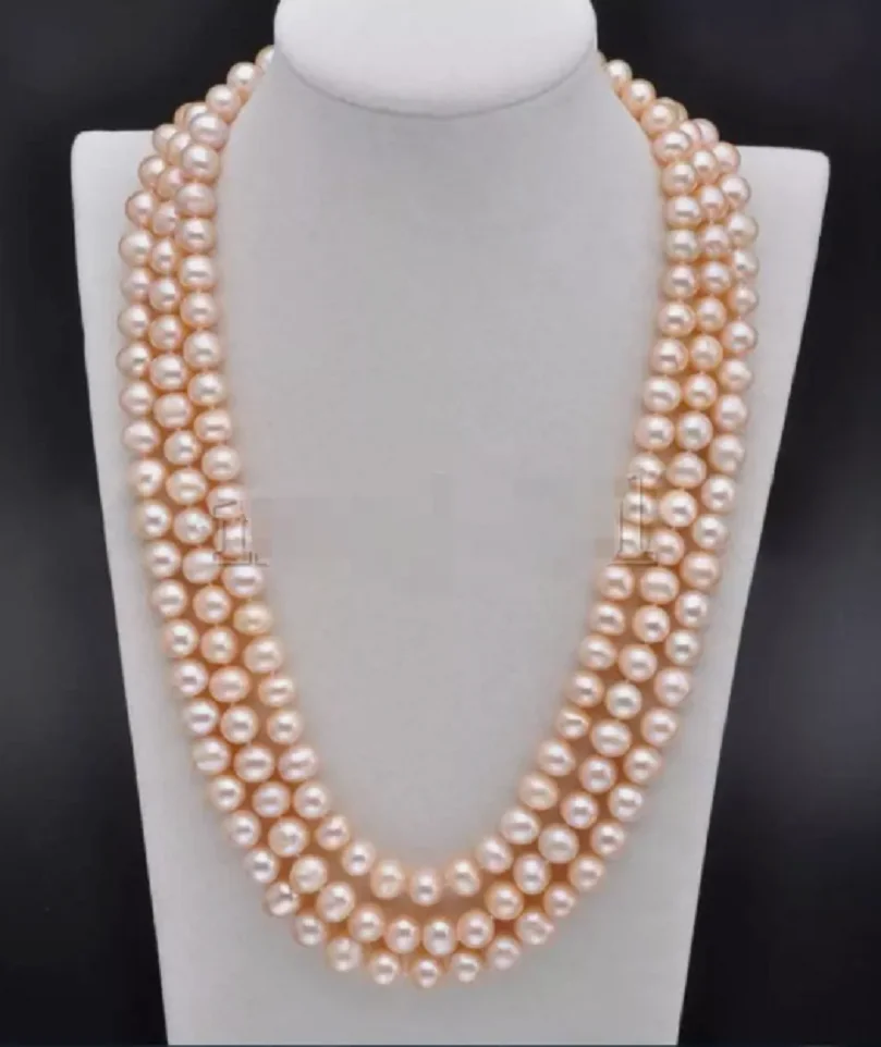 

Stunning Natura AAA Japanese Akoya 9-10mm Pink pearl Necklace 14K Gold 50''