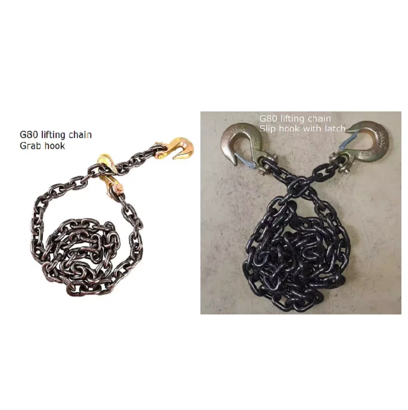 1T-5T G80 lifting chain sling with clevis grab hooks slip hook latch lever binding ratchet load binder manganese chain forklift