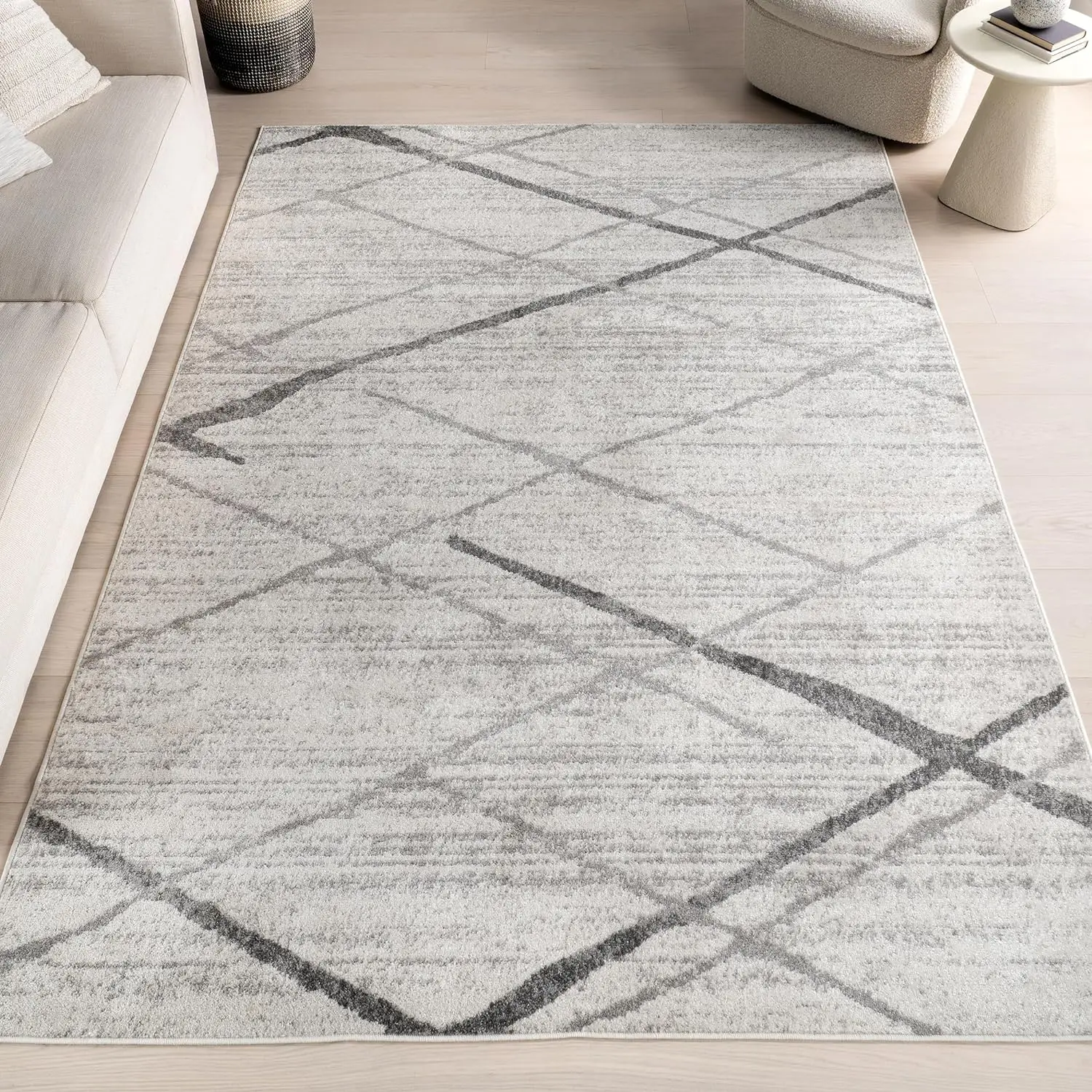 

5x8 Thigpen Contemporary Area Rug, Grey, Abstract Lines, Non-Slip Backing, Stain Resistant, For Bedroom,