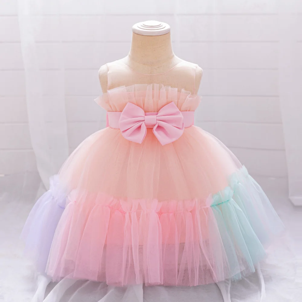 Baby Girl Rainbow Dresses Girls Colorful Dress Toddler 1st Birthday Party Clothing Kids Summer Fashion Princess Gown Infant Wear