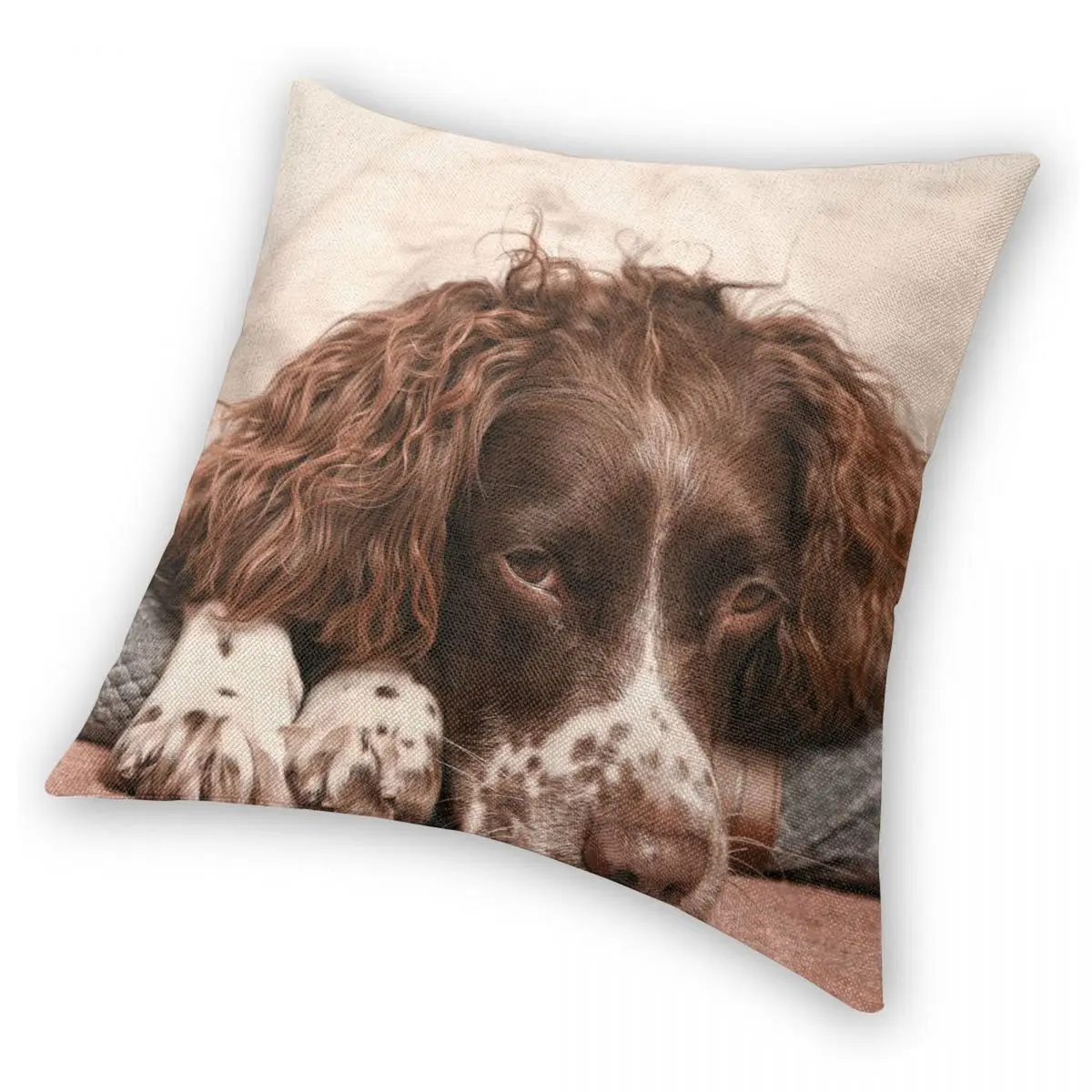 English Springer Spaniel Square Pillowcase Polyester Linen Velvet Pattern Zip Decorative Home Cushion Cover