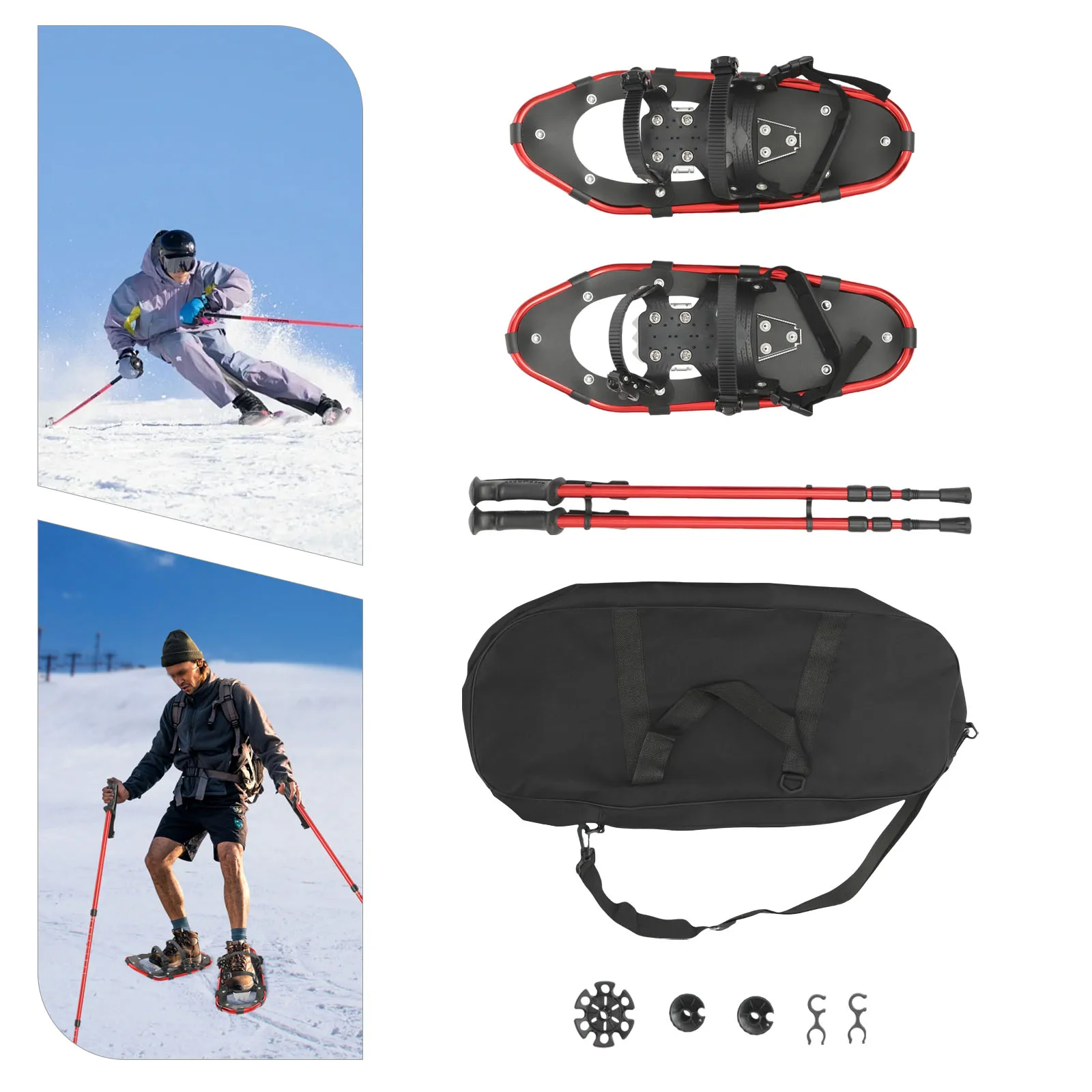 

Skiing Snowshoes, 21 Inch, 66-154lbs Load Capacity, Trekking Poles, Carrying Bag, for Men Women Youth, Red+ Black