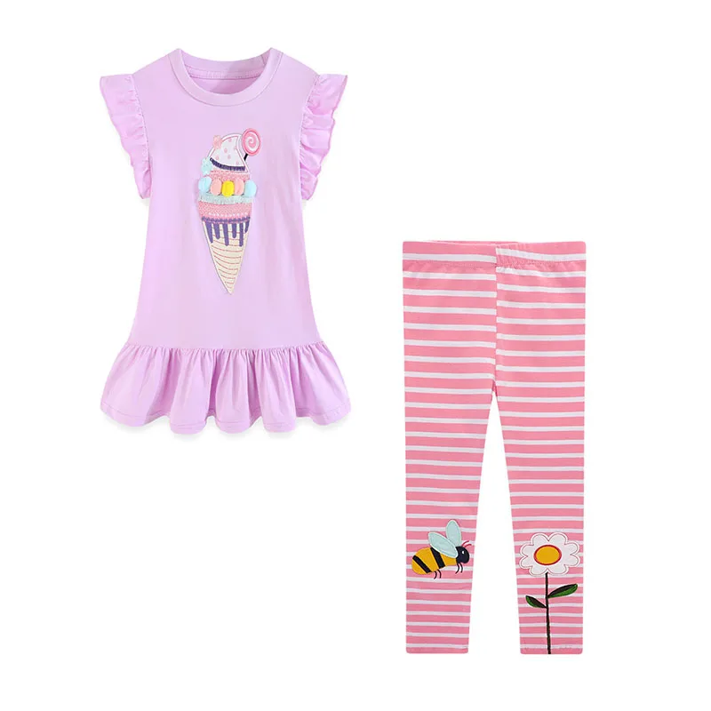 Jumping Meters 2 Pcs Dresses + Leggings Ice Cream Children's Clothing Sets For Summer 2 Pcs Suit Kids Outfits Sets Baby Clothes