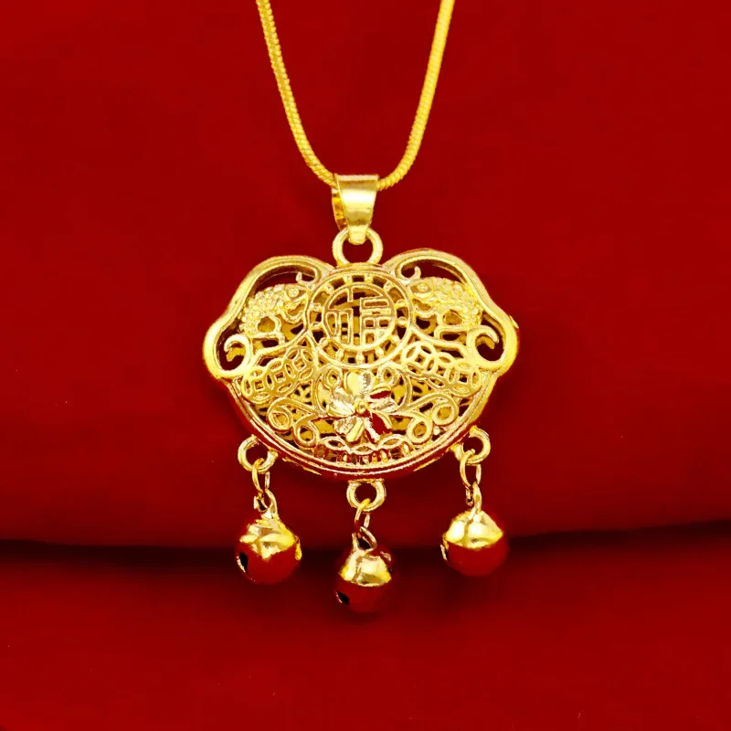 9999 Real Gold 24K Goldfish Safety Lock Pendant Children's Baby Gold Baby Lock Pendant Female