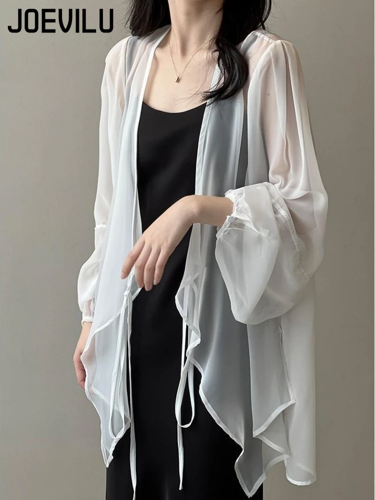 Women's UPF Sunscreen Chiffon Shirt  French Loose Summer Blouse Lightweight Flowy Plus Size Top Beach Shirt Long Sleeve Cardigan