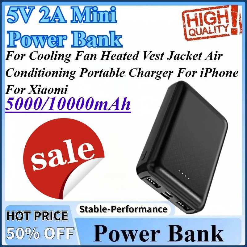 

5000/10000mAh 5V 2A Mini Power Bank For iPhone For Cooling Fan Heated Vest Jacket Air Conditioning Portable Charger For Xiaomi