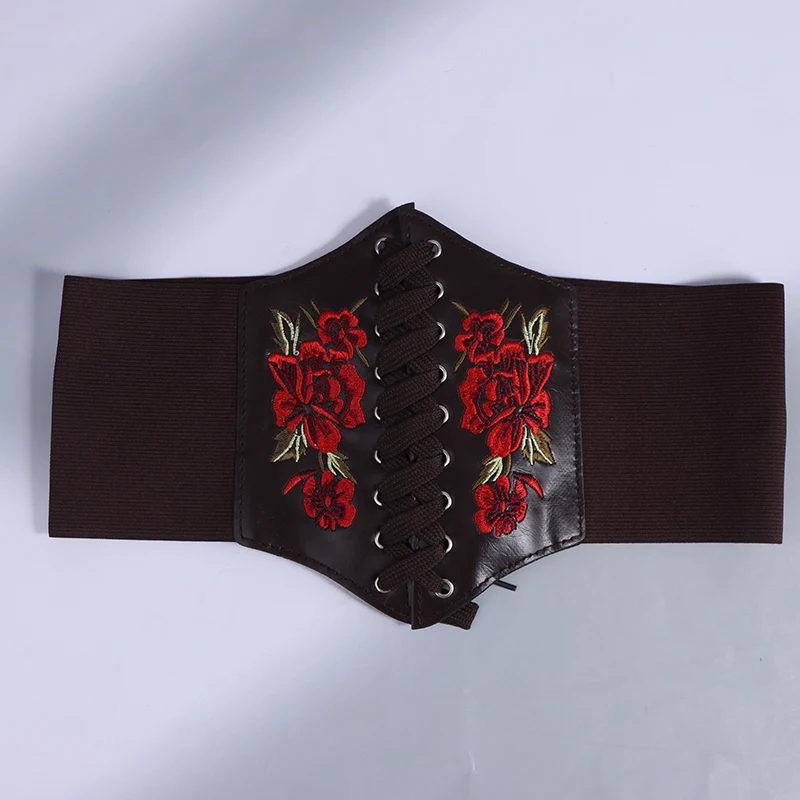 Ceinture corset gothique pour femme, Cummerbunds brodés de fleurs en PU, ceinture amincissante pour femme, ceinture large noire vintage pour fille, mode