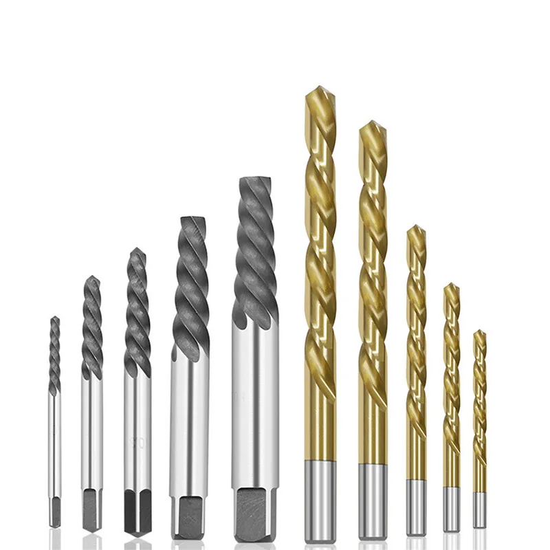 10pcs Set Screw Extractor Broken Wire Extractor High Speed Steel Drill Bit Combination