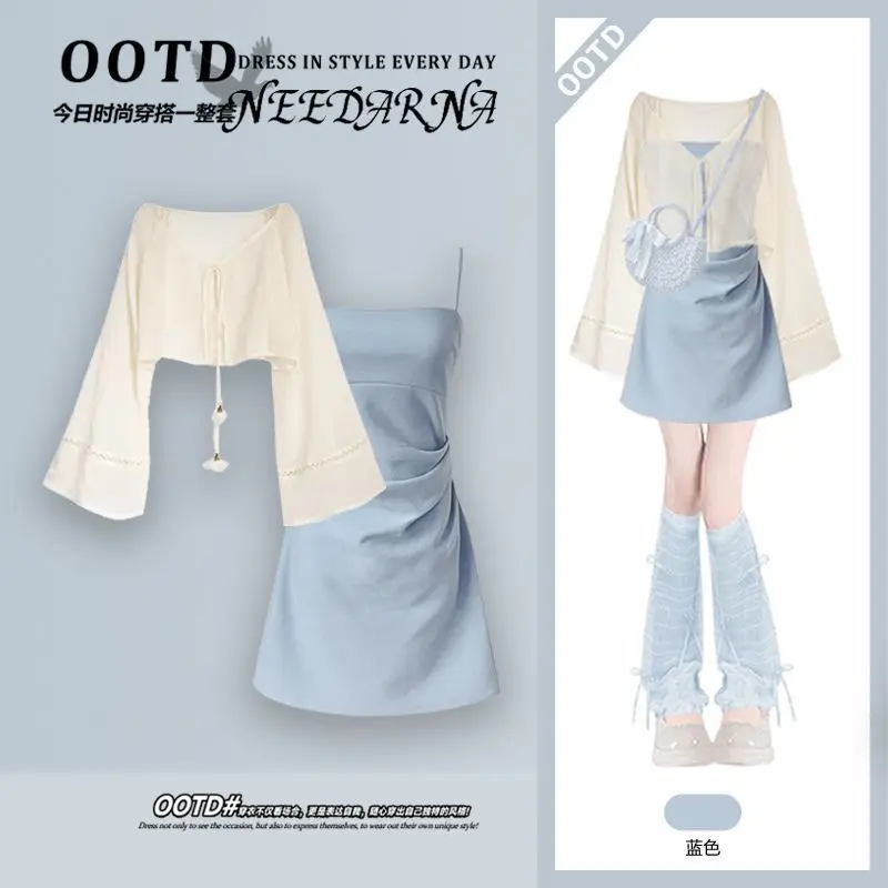 

Women's Summer 2 Piece Outfits Skirts Sets Spaghetti Strap Dress V Neck Tops Mini Skirts Suit