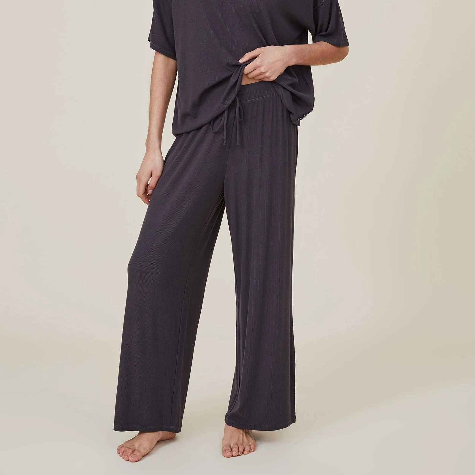 Pantalon de salon à taille élastique pour femme, pantalon de survêtement décontracté, pantalon à jambes larges, fond uni, document de proximité Wstring, printemps et été