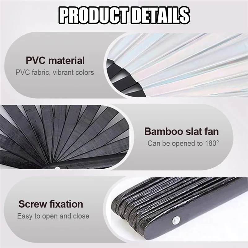 AB45 Stivali sul ventaglio a terra, grandi lancette pieghevoli olografiche Fan Line Dance Popping Fans, stivali a ventaglio a mano a terra