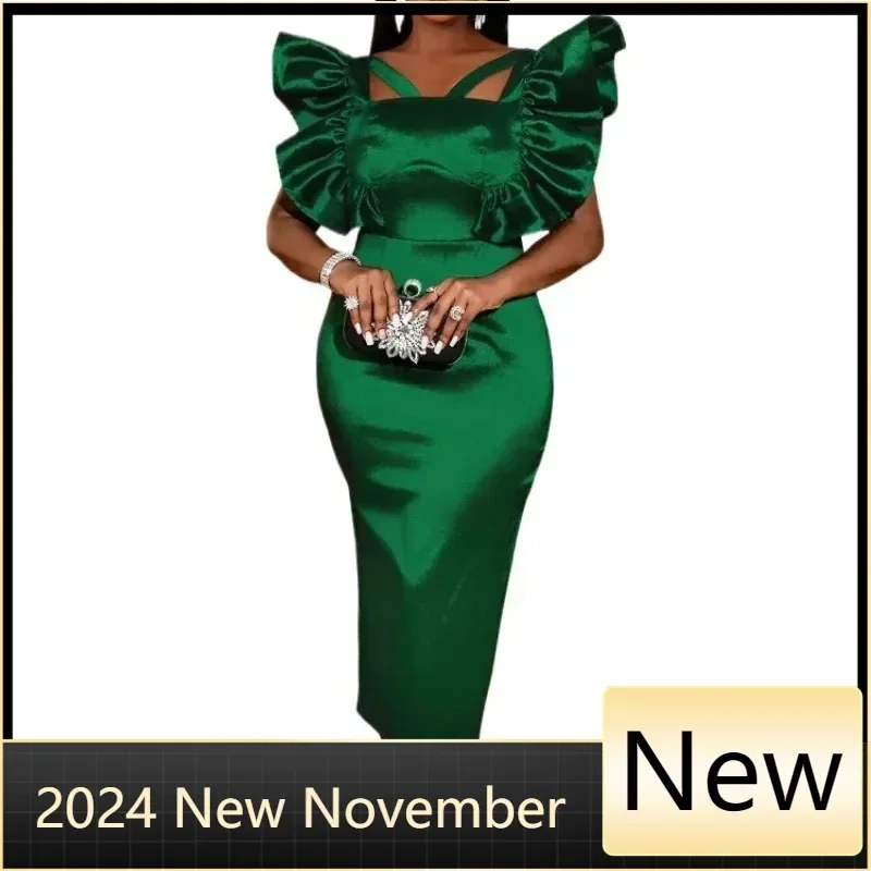 2025 Green Bodycon Dresses Flying Sleevelss Hollow Out Bodycon Package Hip Evening Cocktail Party Midi Gowns Outfits for Women