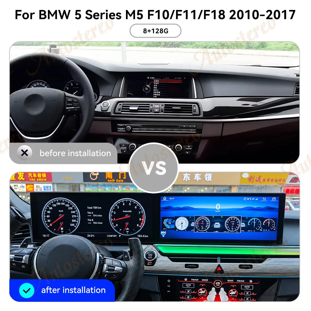 Dual 15.8 Inch Android 14 Car RadioInstrument Central Integrated For BMW 5 Series M5 F10 F11 F18 2010-2017 GPS Wireless Carplay