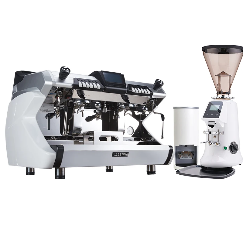 Manual Double Groups Copper Boiler Electric Commercial Cafe Industrial Coffee Brewing Machine With Bean To Cup Function