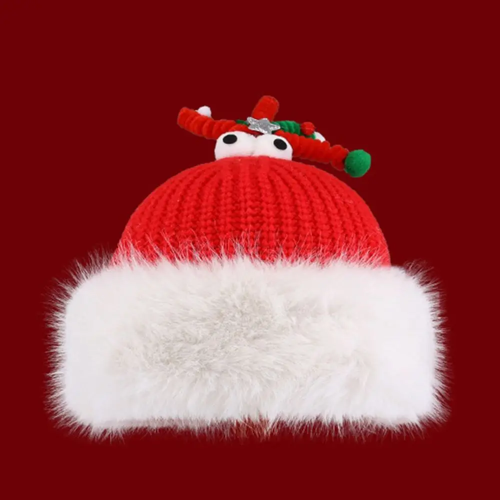 Gifts Red Antler Christmas Hat Cute Loose Knitted Woolen Cap Warm Fleece-lined Earmuffs Cap for Women