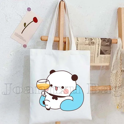 Imagen 2 del producto Bolso de mano estético con estampado de viñetas de animales Kawaii de oso bonito para mujer, bolso de compras Harajuku, bolso de compras para chica, bolso de lona para mujer