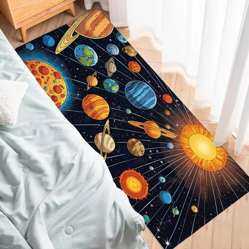 Cartoon Solar System Planet Runner Rug Colorful Space Print Non Slip Soft Floor Mat Bedroom Hallway Playroom Home Decor Carpet