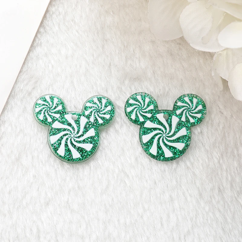 10Pcs Christmas Candy Charms Creative Acrylic Two Side Print Pendant For Necklace Earring DIY Making Accessories