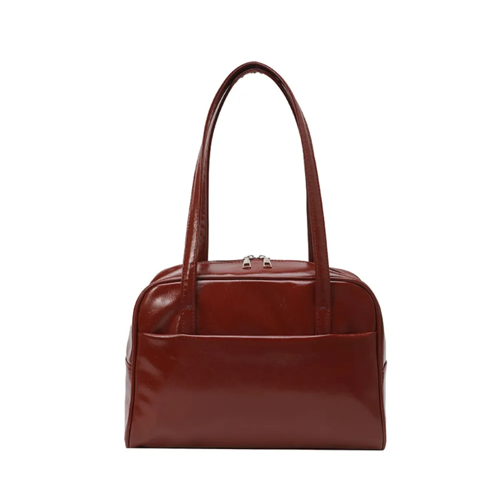 

Korean Style Boston Shoulder Bag Solid Color Underarm Bag Pu Leather Tote Bag Large Capacity Square Women's Handbag Travel