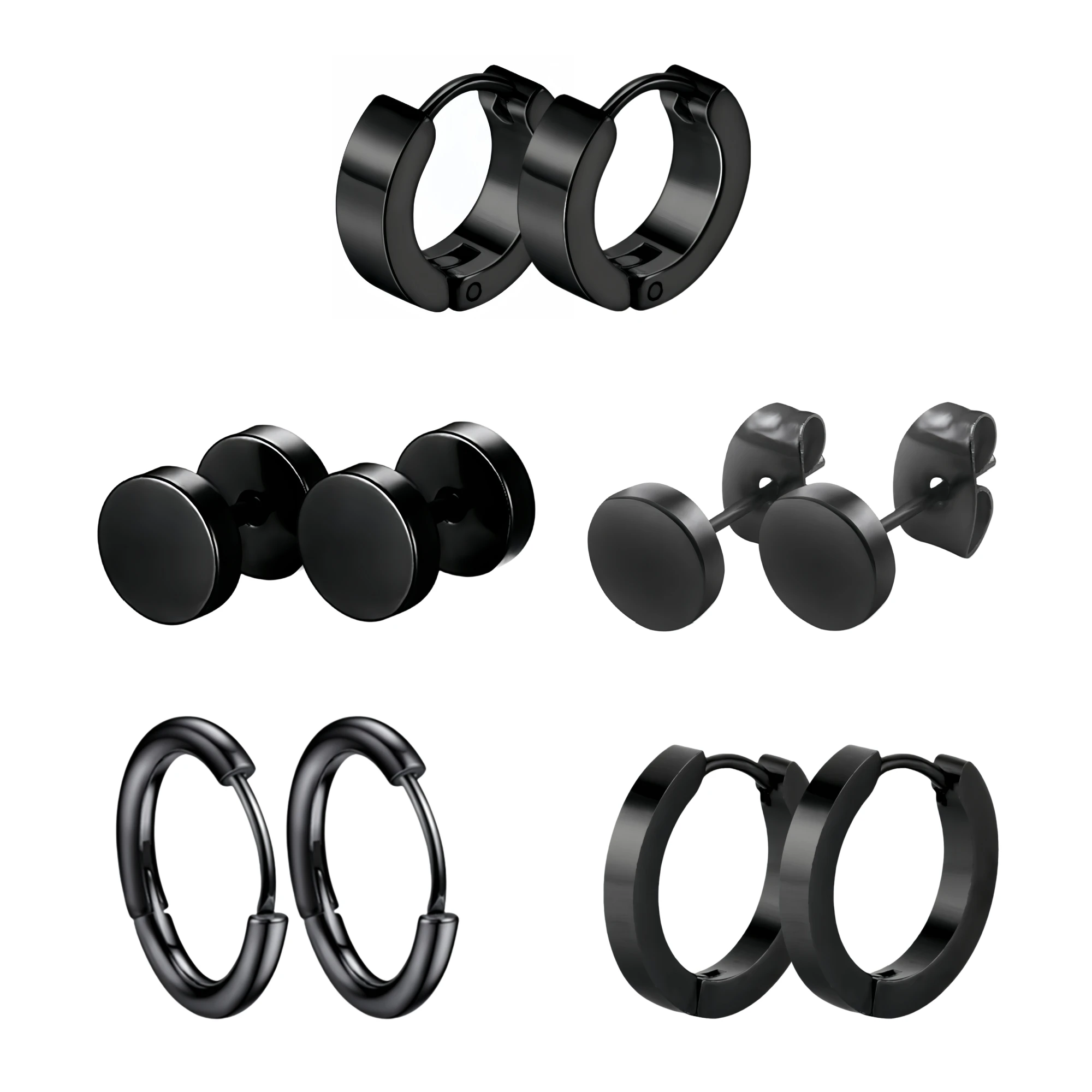 10 Stück Punk Hip Hop Minimalis Edelstahl Ohrstecker Piercing Schwarz für Frauen Mann Teen Schmuck Rock Geschenk Zubehör Trendy