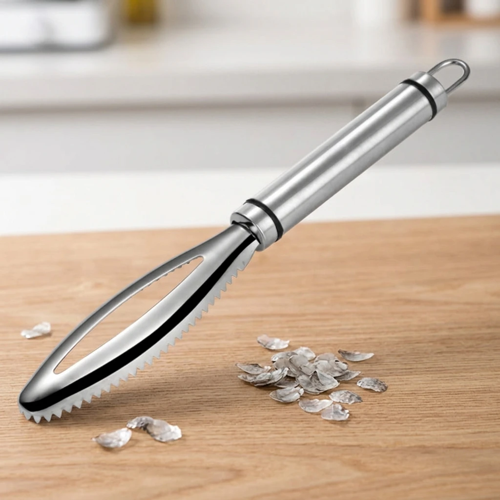 Stainless Steel 2-In-1 Fish Scaler And Knife For Home Kitchen Use With Ergonomic Handle
