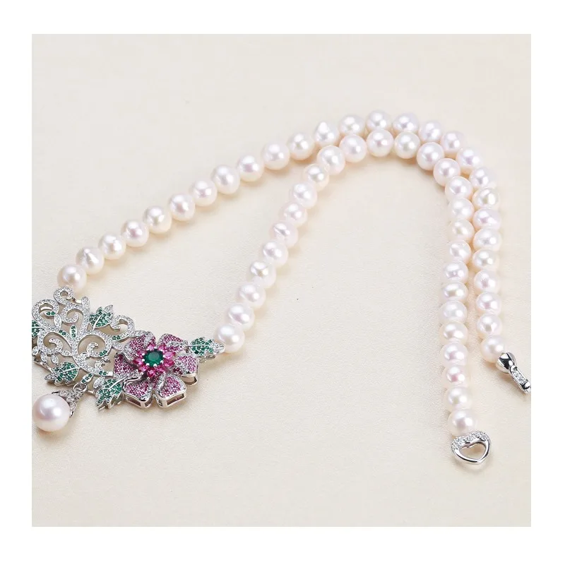 

Freshwater Pearl Necklace Bow Zircon Pendant Versatile Freshwater Pearl Accessories Premium Live Selection Accessories