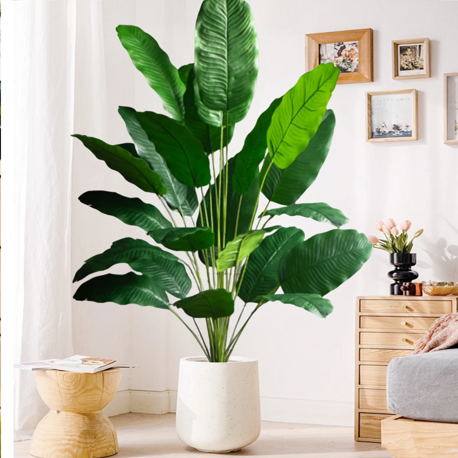 65-120cm(47.2in) Artificial Tropical Palm Tree Fake Banana Plant Leaves Real Touch Strelitzia Plastic Plant for Home Garden