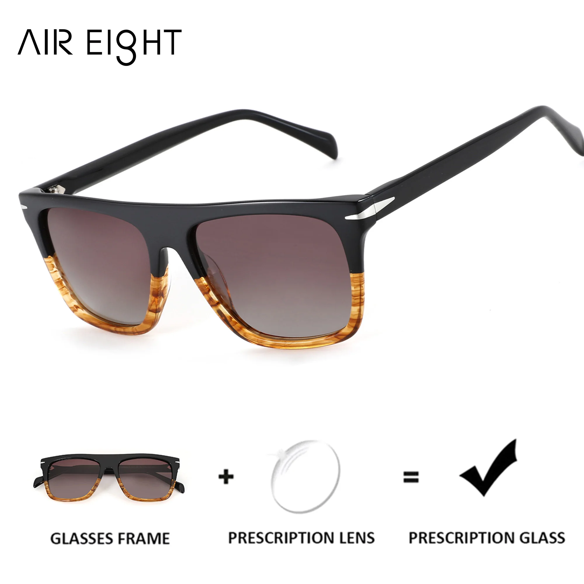 AIR EIGHT XL Size Square Acetate Prescription Sunglasses For Men Two-tone Polarized UV400 Lenses Driving Outdoor Eyeglasses