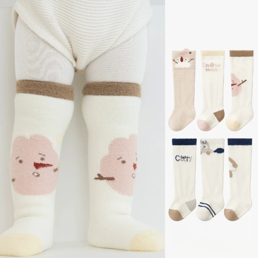 

3 Pairs Coral Fleece Baby Long Socks Newborn Kids Soft Thickened Warm Knee Socks Girls Infant Boys Stockings 0-3Y