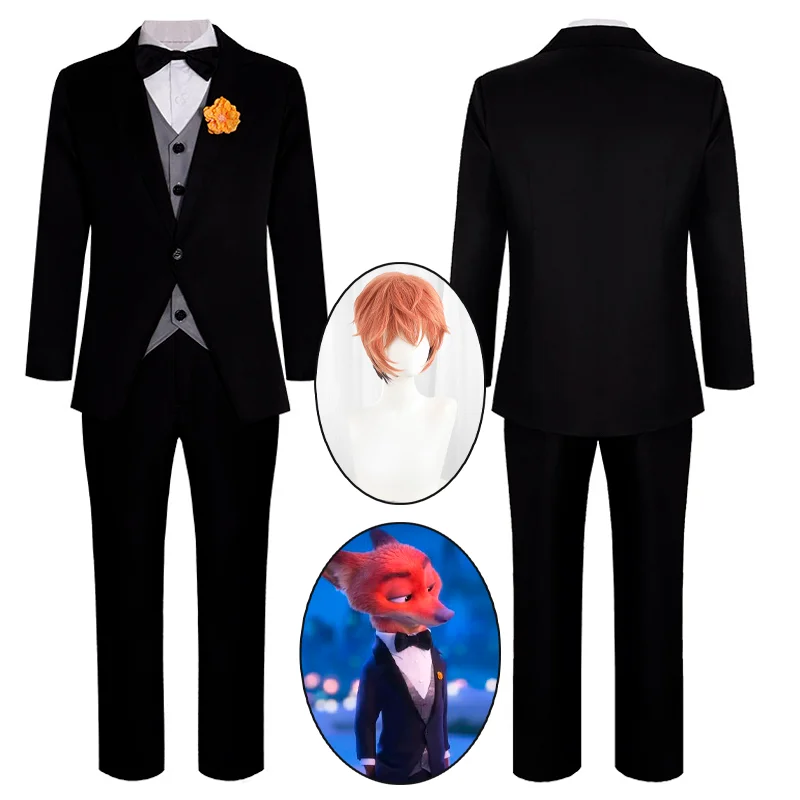 

Cartoon Nick Wilde Cosplay Costume Nicholas Western Suit Outfit Wig Nicholas Piberius Role Play For Hallowmas Party Adult Props