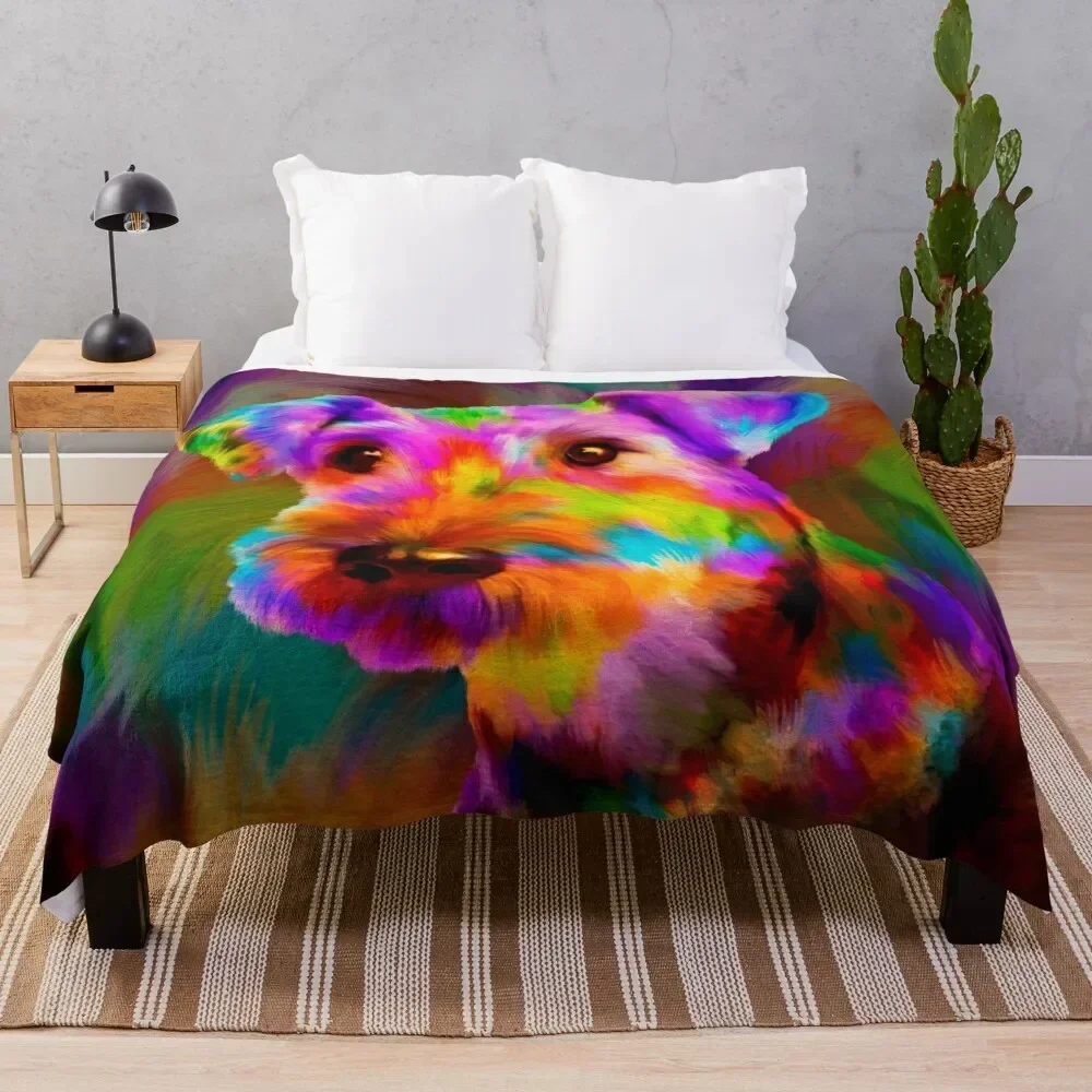 

Colorful Airedale Terrier Portrait Throw Blanket Reusable Durable Soft Blanket for All Seasons
