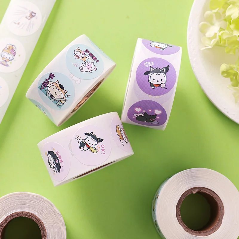 500Pcs/Roll Anime Kawaii Sanrio Expressie Pack Ronde Afdichting Sticker Zelfklevende Schattige Cinnamoroll Diy Materiaal Etiket Stickers