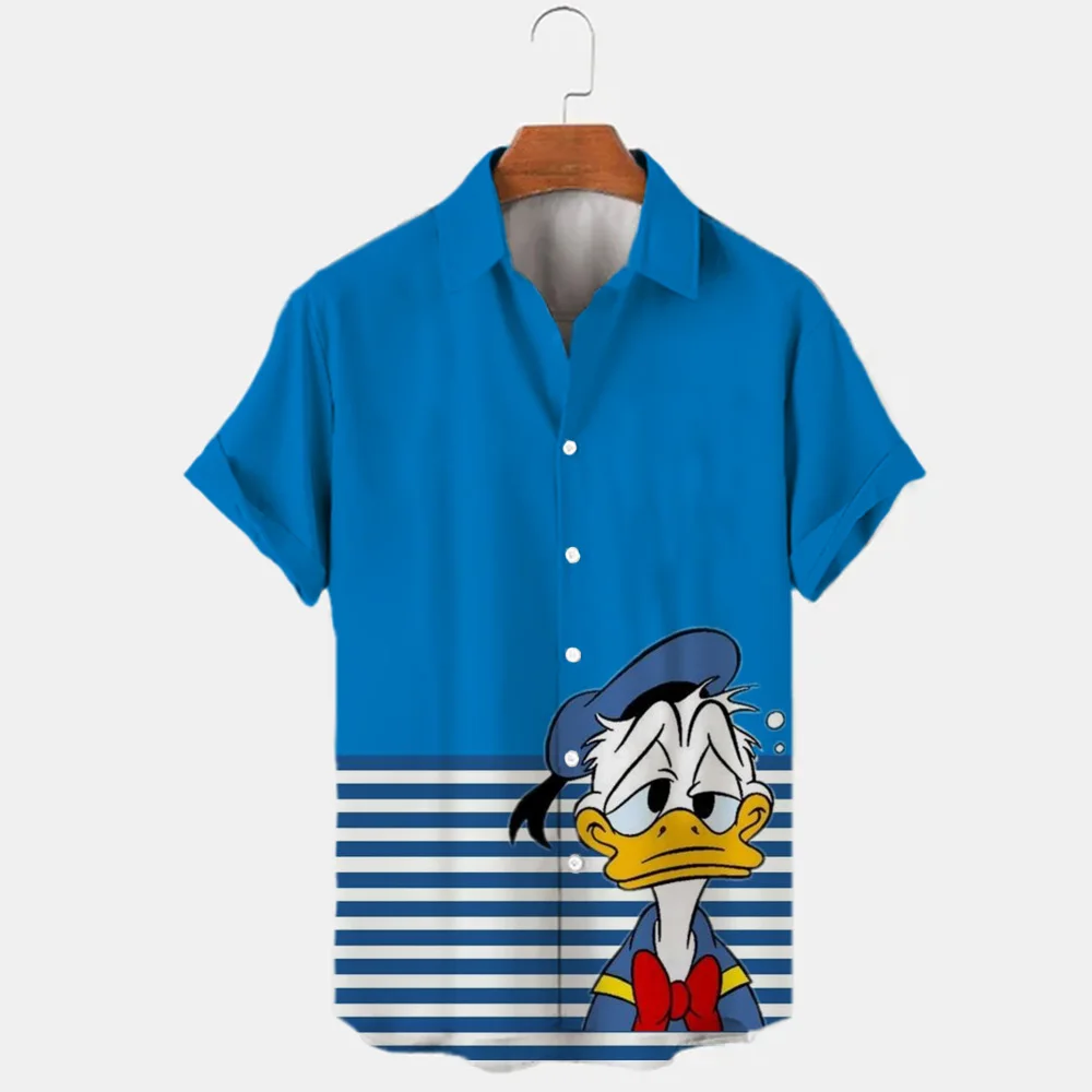 Miniso Summer Fashion Street Trend Retro Boutique Unisex Top 3D Print Disney Donald Duck Mickey Mouse Temperament Men\'s Shirt