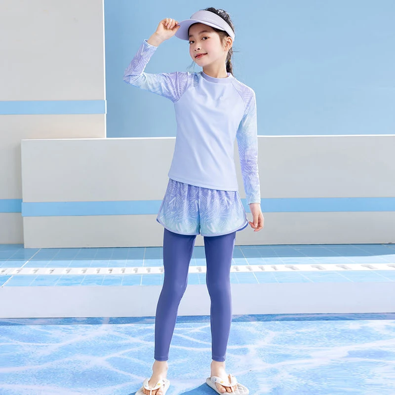 

Swimsuit Split Long Sleeve pants Double Layers Shorts Girls Swimwear Two-Pieces Suits Sun Protection Swimwear Children Suit