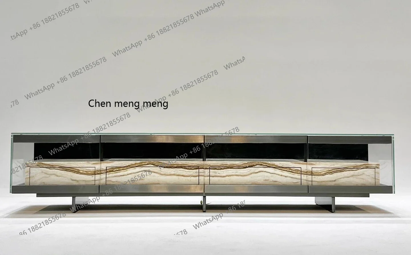 M138 Italian Minimalist Imported Natural Marble TV Cabinet Designer Model Villa Large House Modular Wall-Mounted Floor Cabinet