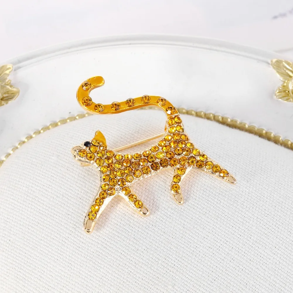 Novelty Elegant Beautiful Hundred Luxury Rhinestone Cat Design Ladies Brooch，WeddingHolidaySuitCoatJewelryDressAccessories Pins