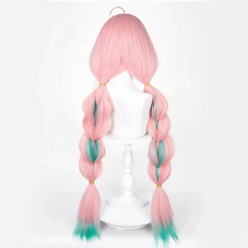 New Halloween Cosplay Varesa Cosplay Wig Genshin Impact Cos Long Braid Pink and Green Mixed Hair Costume Hair with Bangs for Wom - view 4